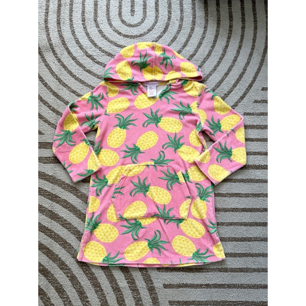 Tommy Bahama Girls 5T Terry Cloth Swim Cover Up Pink Pineapple Hooded Beach Pool
